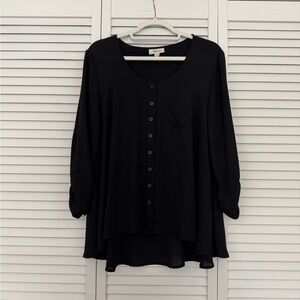 Style & Co. Black Button Up 3/4 Sleeve Blouse Sz M